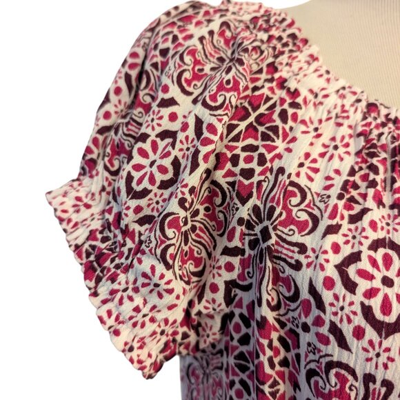 Ann Taylor Loft Womens Size M Maroon Pink Geometric Tile On/Off Shoulder Dress - Picture 7 of 10